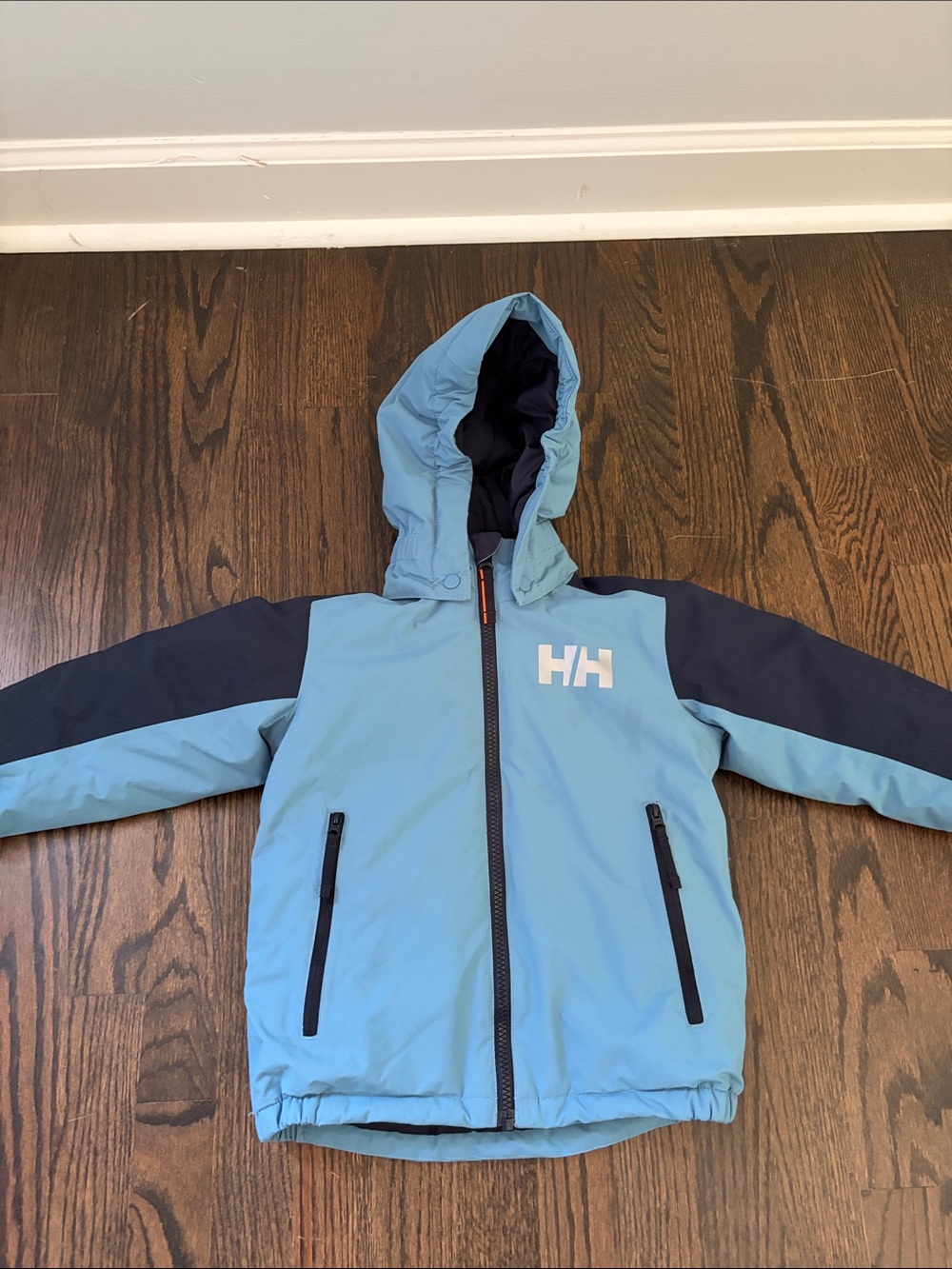 Helly Hansen Kids Puffer Ski Jacket Blue/Navy Blue Hooded Coat Size 4